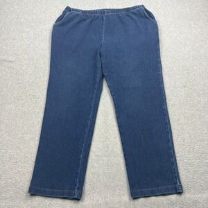 LL Bean Perfect Fit Pants Womens XLP Blue Tapered-Leg Pull On Stretch Denim Jean
